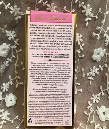 TOO FACED BETTER THAN SEX Deluxe Mascara Set 2 full Size/1 Travel Black MSRP $69 - Picture 3 of 3