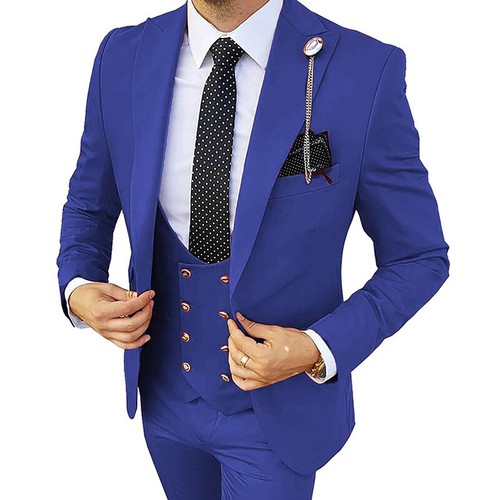 Formal Men 3 Piece Wedding Suits Wedding Suit Costume (Blazer+Pants+Vest) - Picture 35 of 42