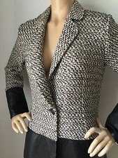 NWT St. John collection Black leather tweed Jacket Women's Size 4