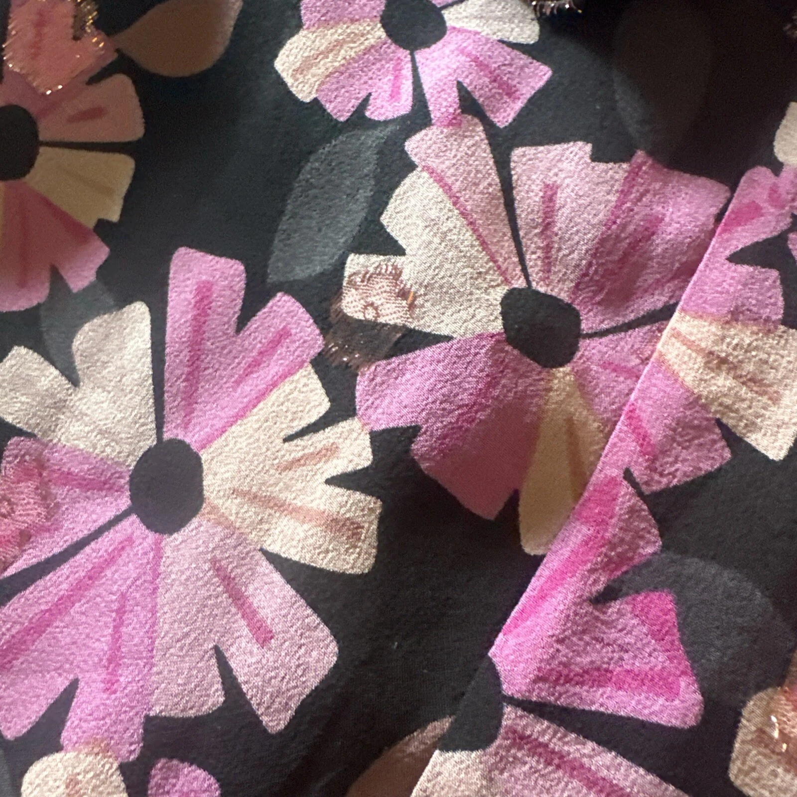 Mini abito Kate Spade taglia 0 Wallflower seta metallizzata rosa nero manica lunga nuovo senza etichette