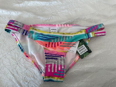 Eidon/body Glove Low Rise Neon Geometric Print Bikini Bottom Wide Side Straps