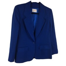 Vintage Pendleton Womens Size 6 Royal Blue 100 Wool One Button Blazer Jacket