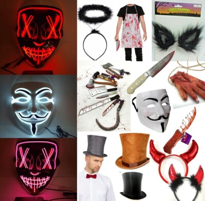 Halloween Teufelshörner aussuchen Hartschaum Waffen Zylinder Handschuhe Wolf SET