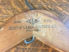 Antique Vtg CURTIS LEGER FIXTURE CO. CHICAGO Wooden Clothes Hanger Advertising