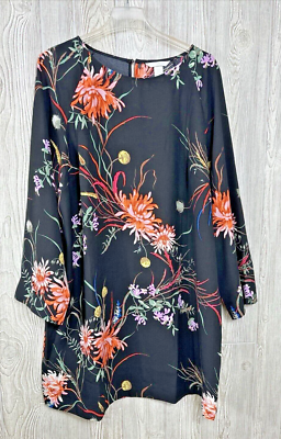 NWT H&M Women's Black Floral Long Sleeve Dress Size XL Easy Care Loose |  eBay