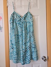 Ann Taylor 8 Silk Tie Dye Sundress Blue Offwhite Cotton Lining New Without Tag