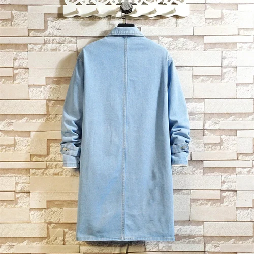 Spring Autum Men Long Jeans Trench Coat Loose Lapel Collar Casual Jeans Jackets - Picture 4 of 20