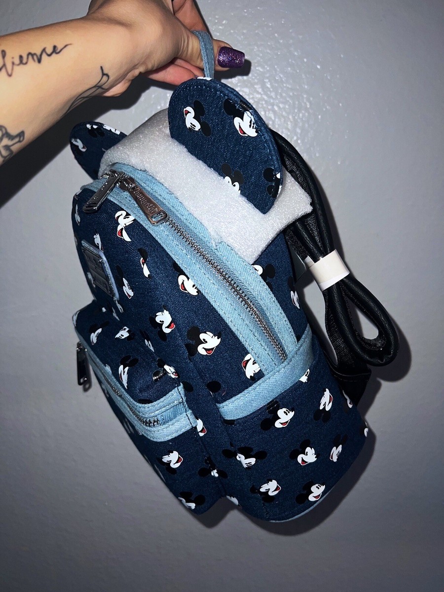 NEW Disney Park Mickey Mouse Blue Denim Loungefly Mini Backpack Bag