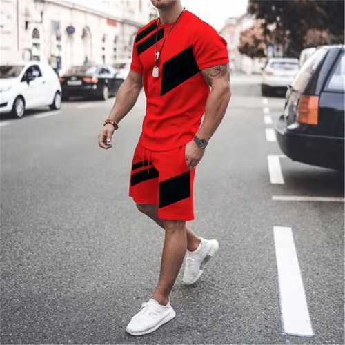 Mens Summer Outfit 2-Piece Set Short Sleeve T-Shirts and Shorts Sweatsuit  Set | eBay