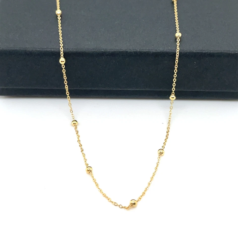 Collar de cadena de cuentas planas de oro amarillo de 9 quilates de 2 mm para mujer 16" 18" 20" 22" 24" Foto 2 de 4