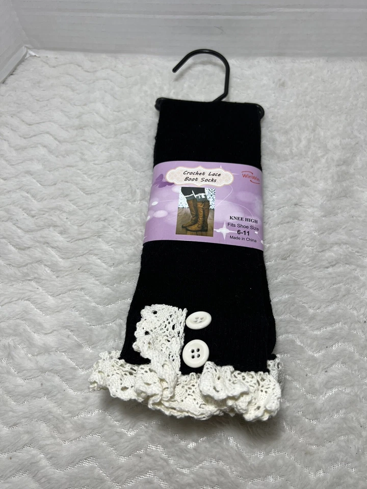 WinWin Mujer 2 Botones Crochet Encaje Bota Rodillas Calcetines 6-11 Zapato Elige Color Foto 4 de 4