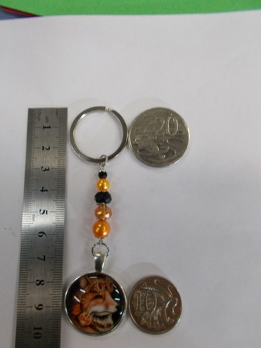 PUNK FOX GLASS DOME CABOCHON CHARM ON A CRYSTAL BEAD KEY RING KEYRING # 7 - Picture 6 of 12