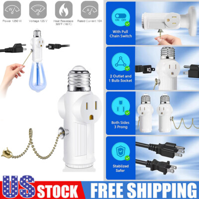 E26/E27 2/3 Prong Multi-Function Light Socket To Plug Adapter with Pull Chain
