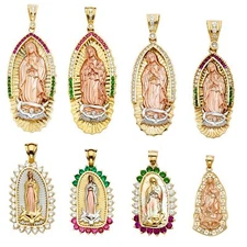 14K Solid Gold Charm Pendant Virgen Mary Virgin de Guadalupe Dije Colgante Oro