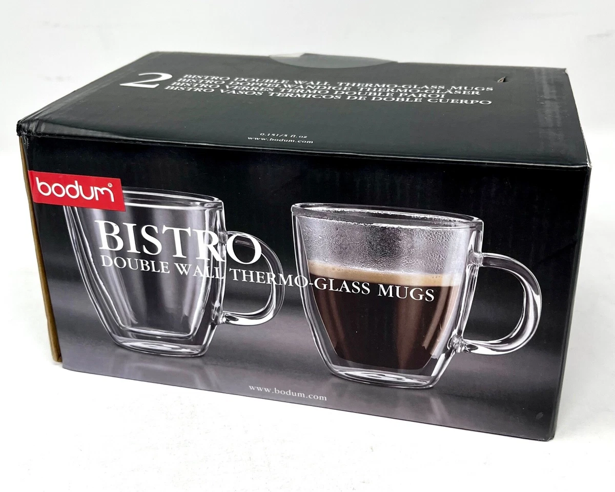 Bodum Bistro Double-Wall Insulated Glass Espresso Mugs, 5-Ounce, Set of 2  ** NEW