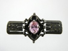 Sterling Silver Pink CZ and Marcasite Studded Bar Brooch Pin 925 6.7g 1.5 Inches