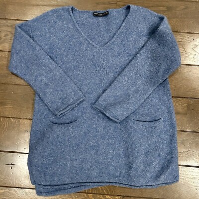 Peruvian Connection 100% Royal Alpaca Light Blue Pullover Sweater Pockets LARGE