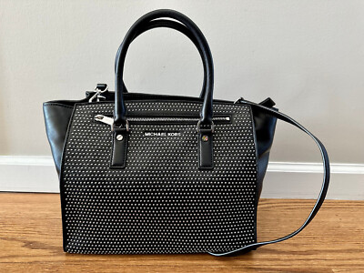 Michael Kors Large Studded Sophie Black Leather Selma Micro Stud Satchel 