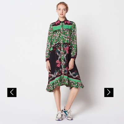 green silk floral dress
