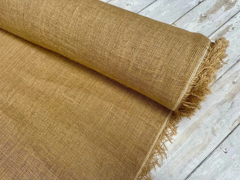 GLITTER HESSIAN JUTE Fabric Sacking Table Gold Lurex Runner Material -160cm wide - Image 4 of 4