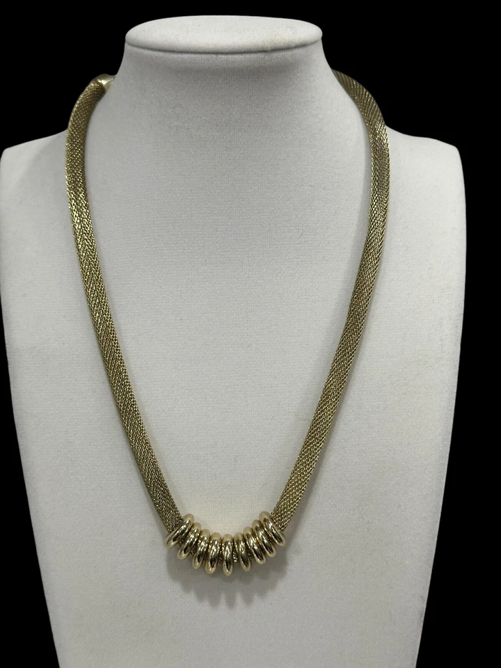 Anne Klein Necklace Gold Tone Mesh Chain and Ring Necklace 16-18” Long Signed - Image 3 of 4