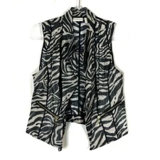 Chico's Linen Shimmer Zebra Pattern Open Front Moto Vest CHICOS 0/ US S