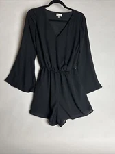 Decree Romper S Black Vneck Flared Shorts Bell Sleeves