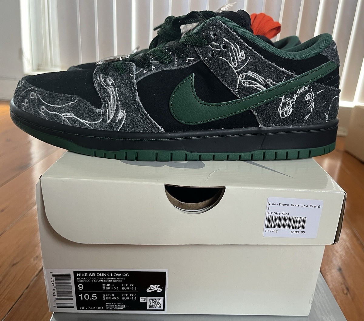 Nike SB Dunk Low x There Skateboards “Black/Gorge Green” US9