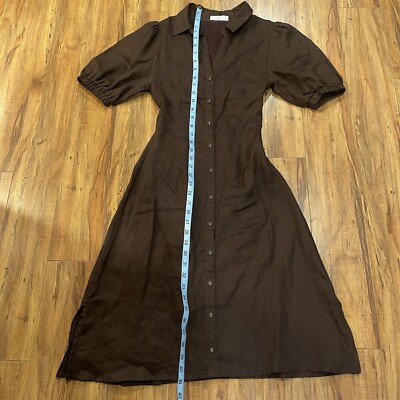 DISSH Chocolate Brown Linen Button Front Open Back Midi Dress Fits XS-S |  eBay