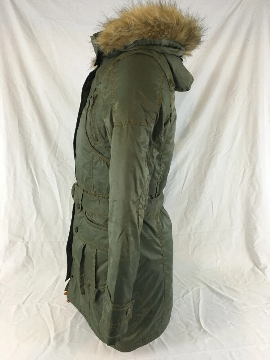 Steve Madden Green Puffer Parka with Faux Fir Hood Medium