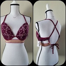 SHADE  SHORE Burgundy  Gold Bikini top Light Lift SIZE 38C Stylish NWT 
