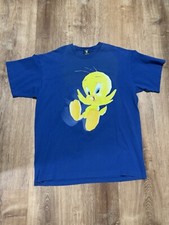 Vintage 90s Tweety Bird Big Print Single Stitch Tshirt Mens XL Blue Warner Bros