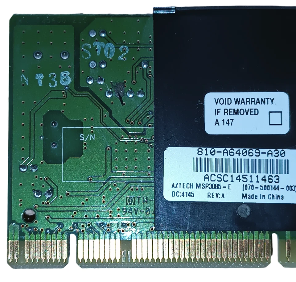 Aztech MSP3885-E PCI Data Fax Communication Modem Card Line Karte 810-A64069-A30 - Bild 3 von 4