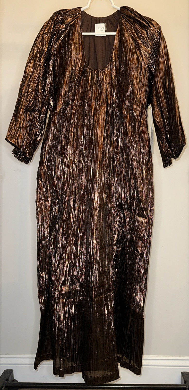 Hyacinth House Tuckernuck Bronze Metallic Plisse Dorinda Midi Dress - Size Small