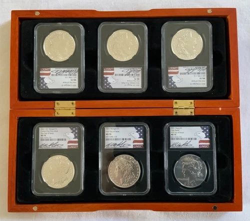 2021 6-pc Morgan & Peace Silver Dollar Set NGC MS70 First Strike Miles Standish