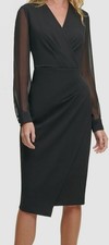 Tommy Hilfiger Women' Black Sheer Sleeve V-Neck Sheath Dress Size 6