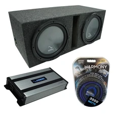 Universal Car Stereo Vented Port Dual 12" Harmony R124 Sub Box & HA-A800.1