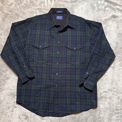 VTG Pendleton Wool Flannel Outdoorsman Shirt Mens L Green Plaid Tartan