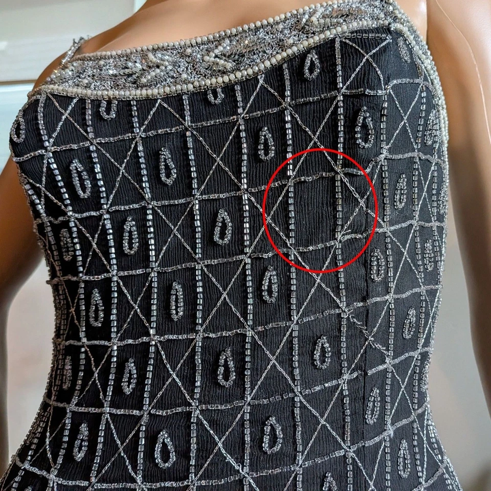 Vestido de Noche Boutique Papell Vintage Años 90 Y2K Cuentas Seda Plateado Baile de graduación Talla 6 Foto 3 de 4