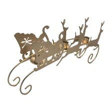 Vintage Golden Metal Reindeer Sleigh Candle Holder Centerpiece Mantle 19.5x9"