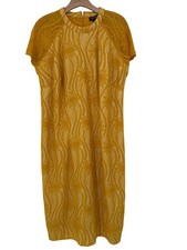 Ashro womens Yellow Lace Overlay Midi Dress  short sleeve size 1X plus