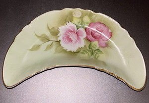 Lefton Trinket Dish Tray Bone China Hand Painted Pink Roses Gold Accents