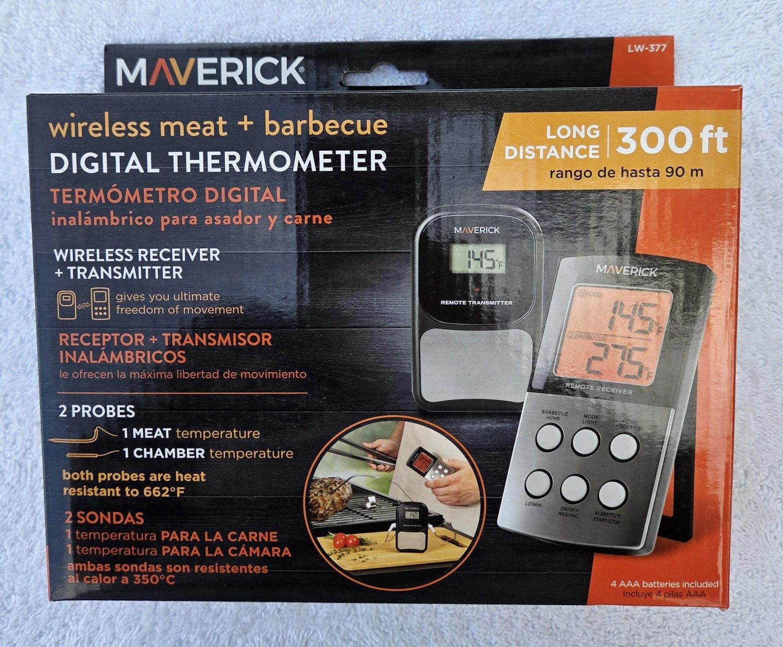 Maverick Wireless Meat, Barbecue, Oven, Smoker Thermometer 300 Ft Range LW-377