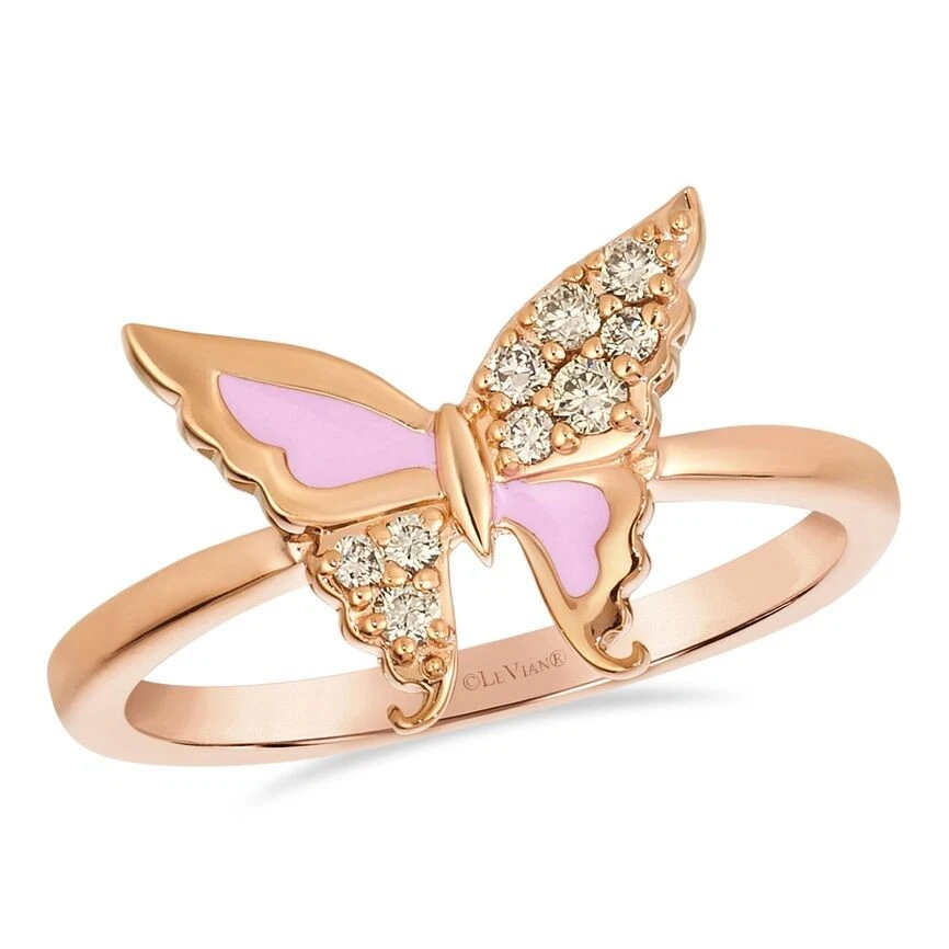 Anillo de cóctel LeVian de oro rosa de 14 quilates con esmalte amarillo y diamante de 0,12 TCW talla 8,5 Foto 2 de 4