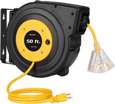 Retractable Extension Cord Reel, 50FT Power Cord Reel with 14AWG/3C SJTOW, 13A C