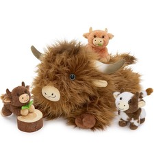 Highland Cow Stuffed Animal with Baby Calves inside Belly,20'' Mommy Brown Hi...