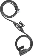 6 Ft Indoor Extension Cord with 3 Polarized Outlets and Safety Cap, Black