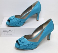 Jacques Vert Turquoise Shantung Peep Toe Platform Shoes UK 5 Excellent Cond.