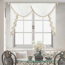 White Waterfall Valances for Windows, Light-Filtering Sheer Voile Curtain with B