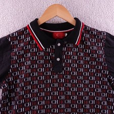 Carolina Herrera CH Monogram Polo Shirt Men's S Black Red White Collar